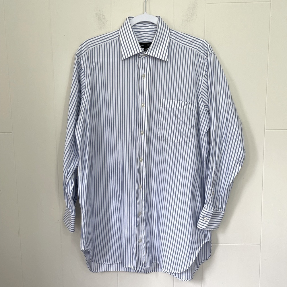 Robert Talbott Men’s Dress Shirt Size L 15-32 White Blue Stripe Cotton
